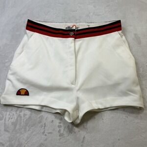 Vintage 70s Women's Ellesse Italy Tennis Shorts White Stripe Waist USA 10
